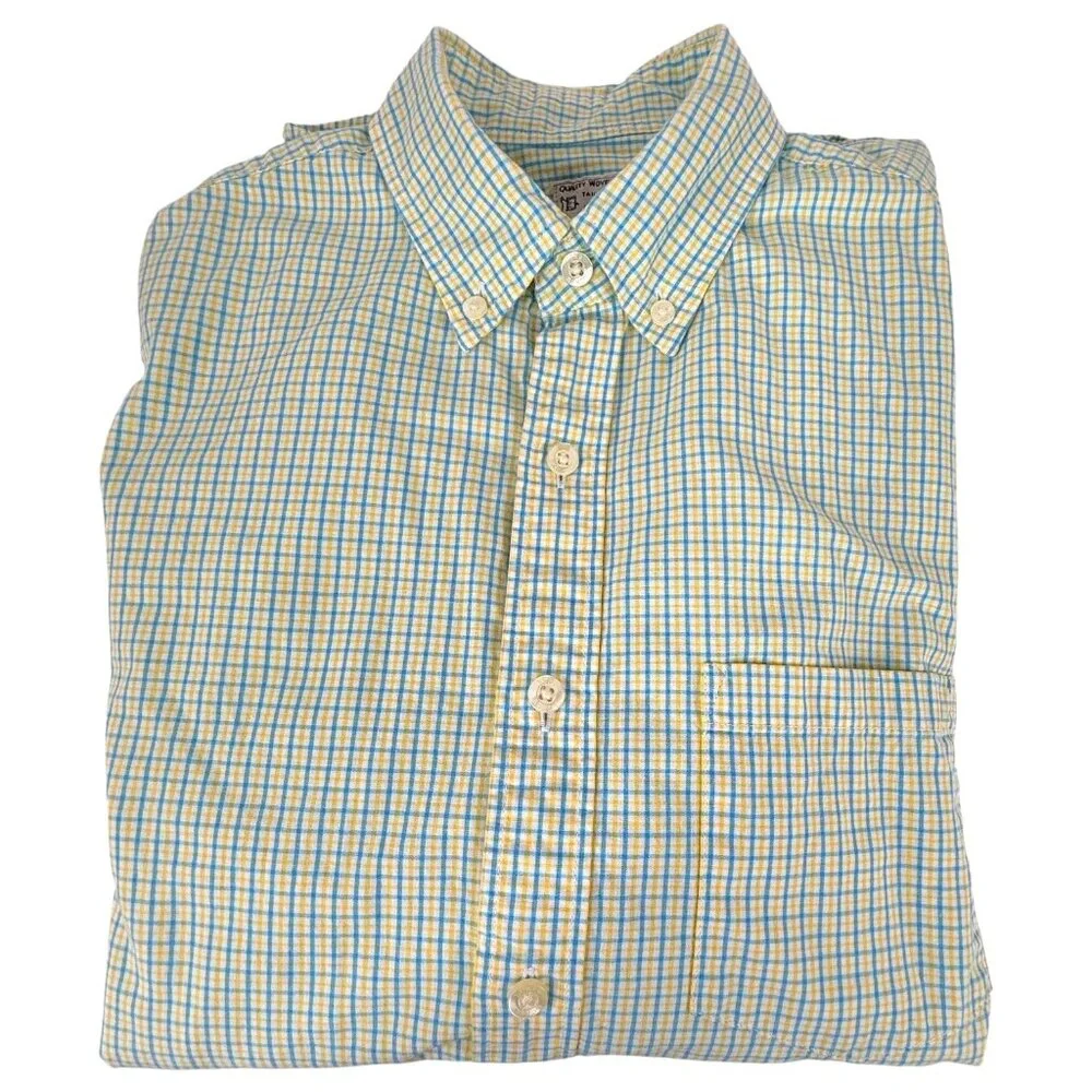 J Crew Mens Shirt Cotton Tailored Fit Plaid Button Down Size Small Yellow Blue - Picture 5 of 9